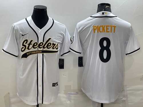 Men%27s Pittsburgh Steelers #8 Kenny Pickett White With Patch Cool Base Stitched Baseball Jersey->denver broncos->NFL Jersey